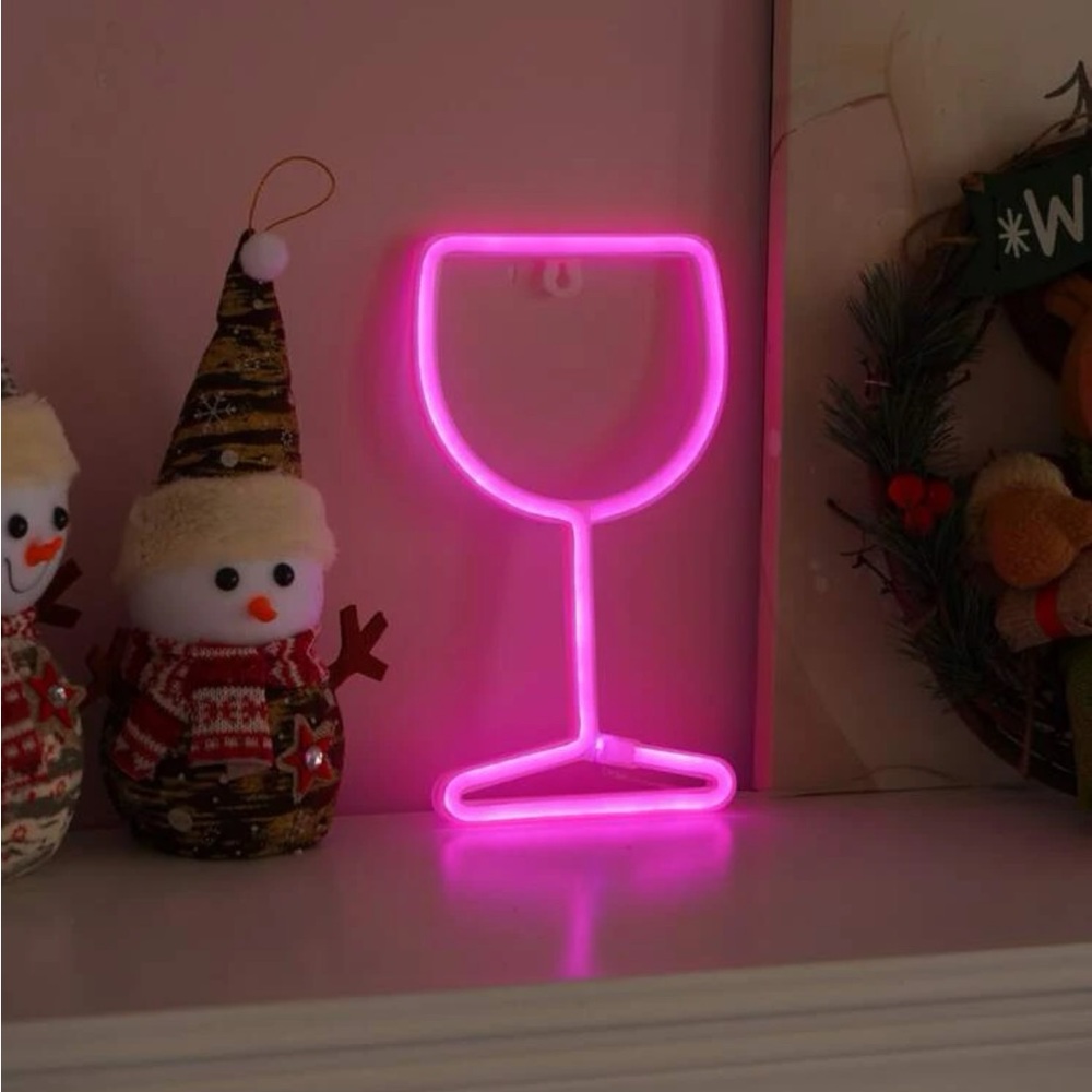 Pink Wine Glass Neon Light - Battery Operated Bar/Home Decor